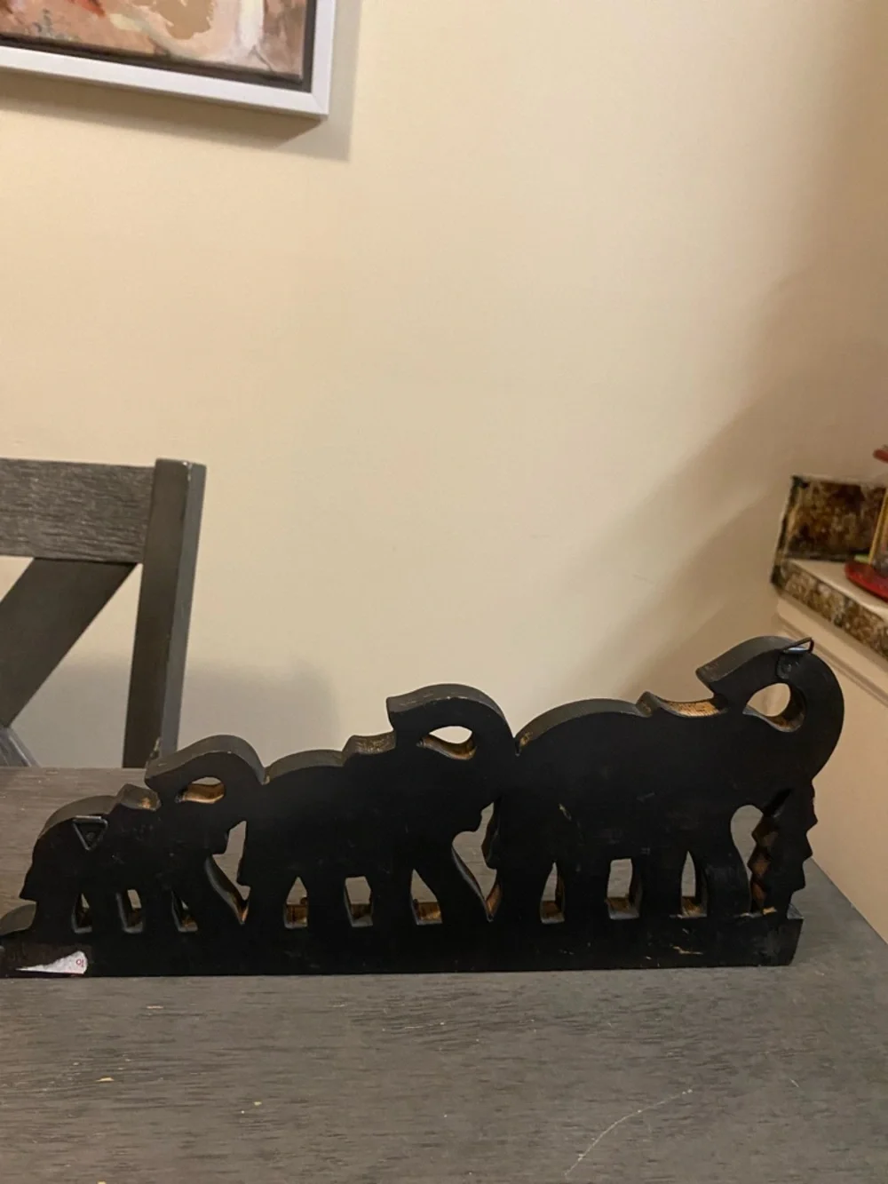 Handcrafted Black & Gold Elephant Wall Key Rack